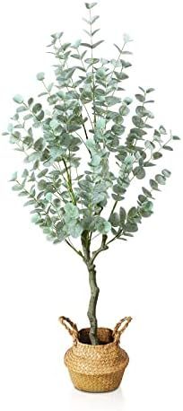 SOGUYI Artificial Eucalyptus Tree 4ft Tall Fake Silver Dollar Leaves Eucalyptus Plants Faux Silk ... | Amazon (US)