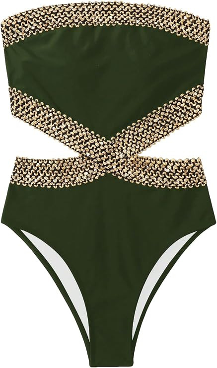 Milumia Women's Stitch Detail Strapless One Piece Swimsuit Cut Out Bandeau Bathing Suit | Amazon (US)