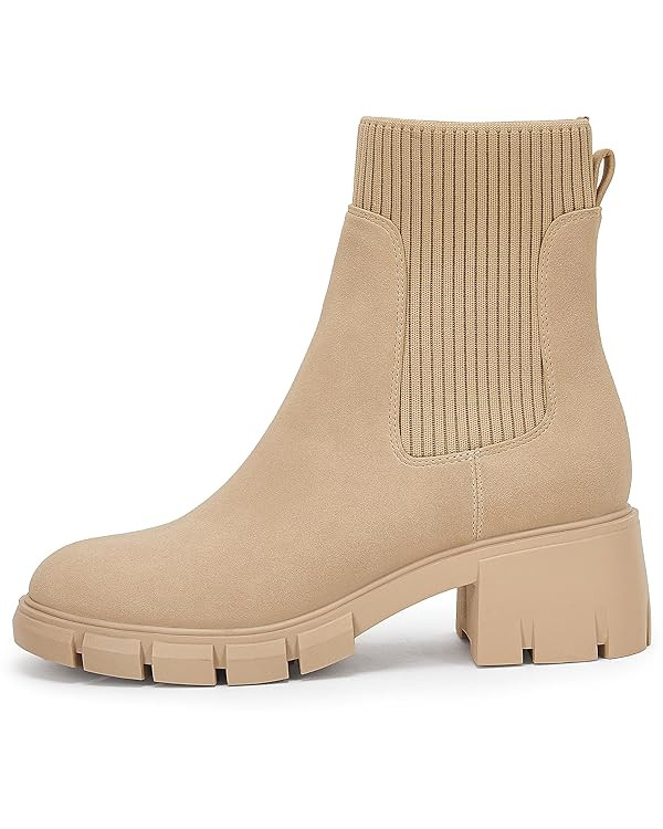 Ruanyu Womens Platform Ankle Boots Elastic Chunky Block Heel Chelsea Booties Lug Sole Non-Slip Co... | Amazon (US)