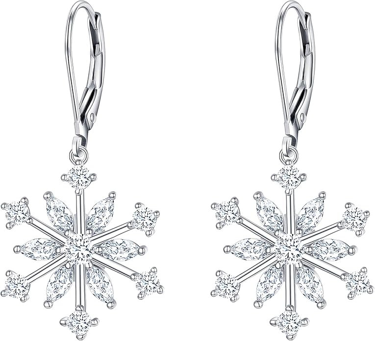 EVER FAITH Snowflake Jewerly Sterling Silver Winter Accessory Sparkle Cubic Zirconia Flower Lever... | Amazon (US)