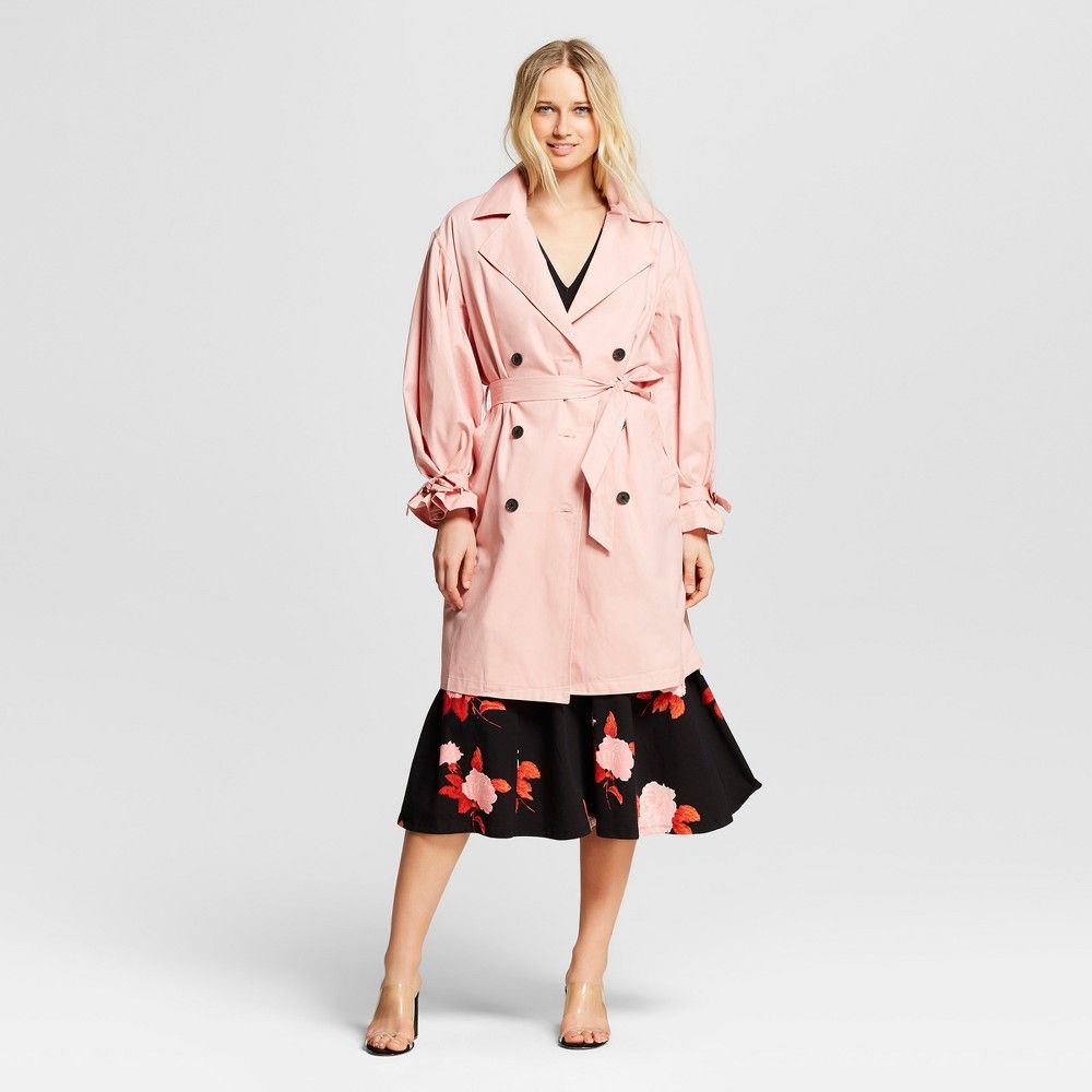 Women's Puff Sleeve Trench Coat - Who What Wear Pink L | Target