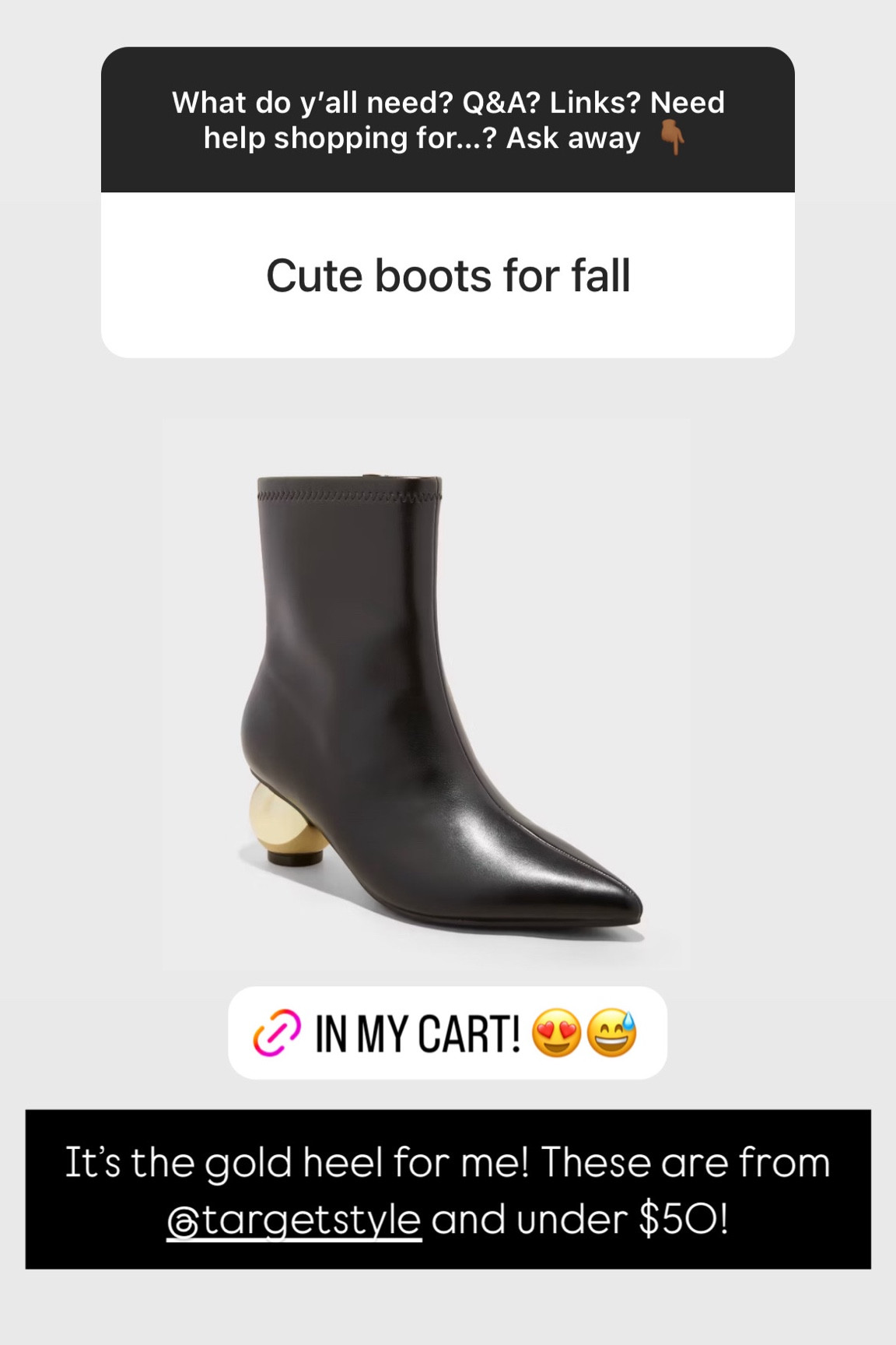 Black bootie from Target 

#LTKFindsUnder50 #LTKShoeCrush #LTKSeasonal