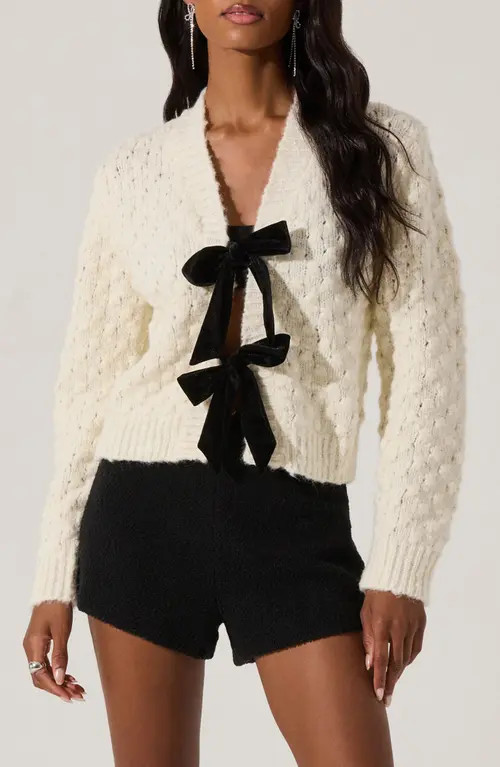 ASTR the Label Velvet Bow Cardigan in Off White at Nordstrom, Size Small | Nordstrom