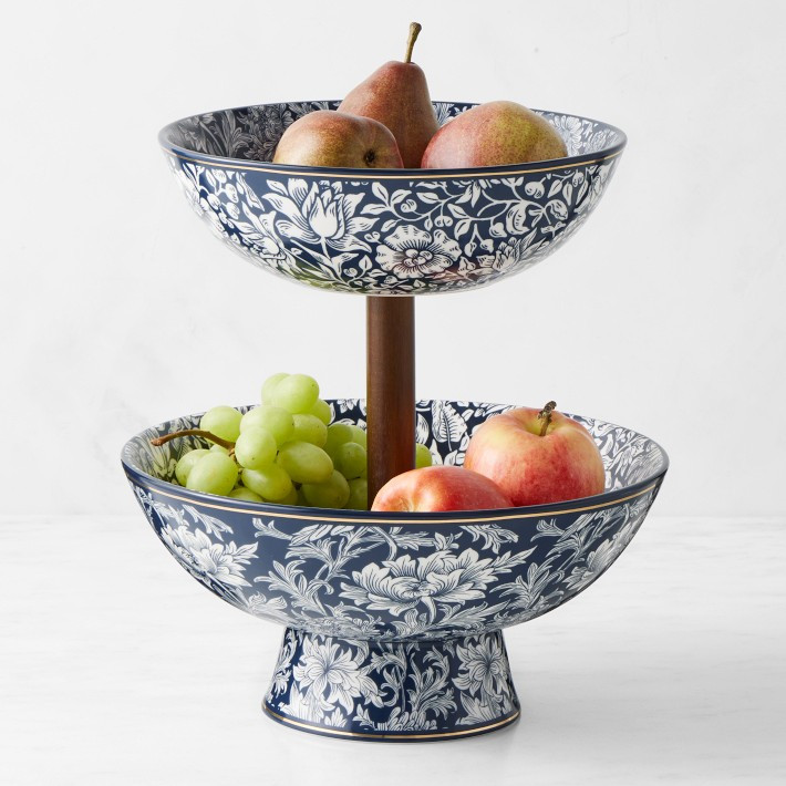 Morris & Co. x Williams Sonoma Bluebell Two Tiered Porcelain Fruit Bowl | Williams-Sonoma