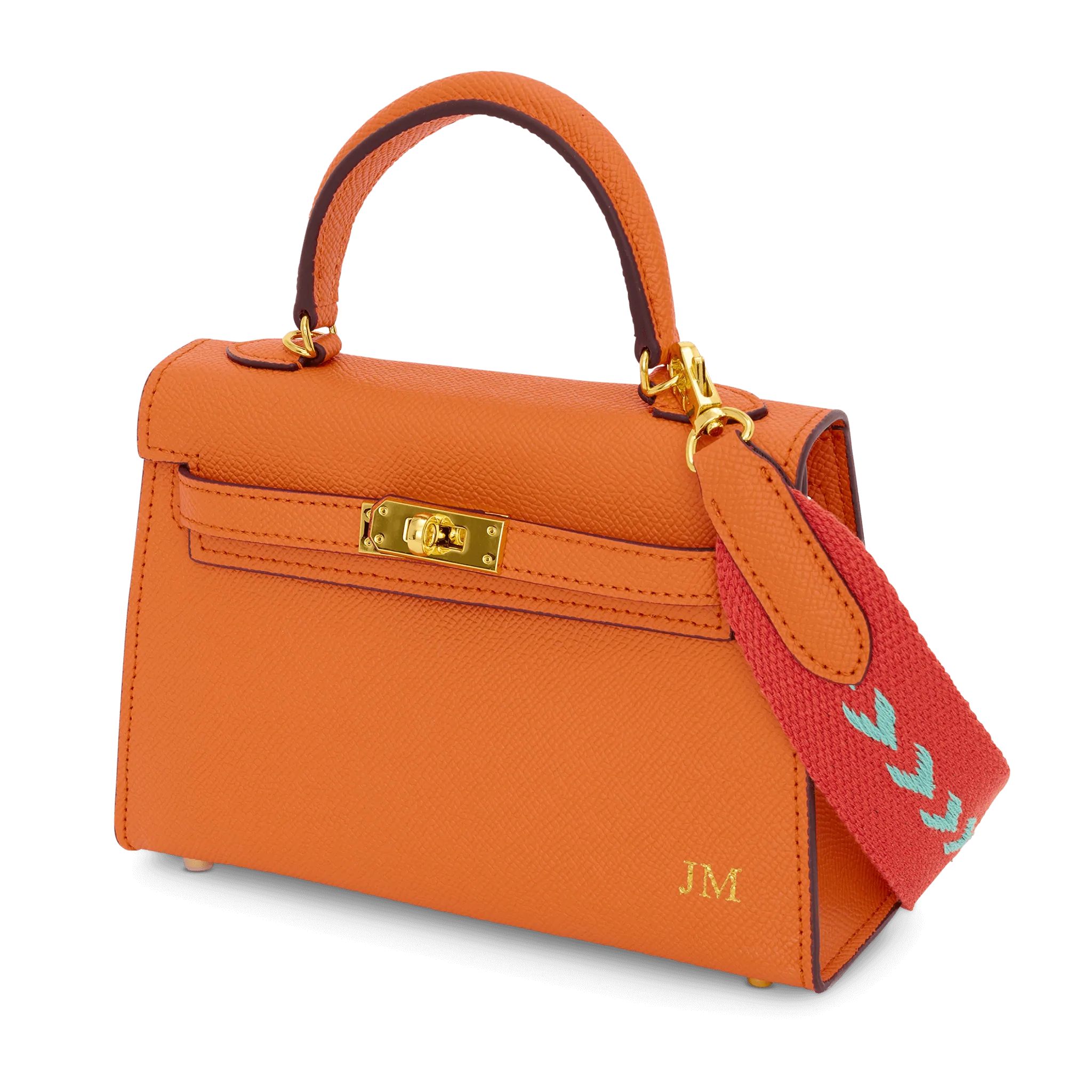 Lily & Bean Hettie Mini Bag - Orange with Initials & Fabric Strap | Lily and Bean