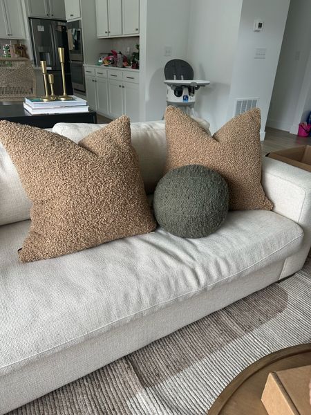 Fall pillows at target!! Replace the large teddy ones with 26” inserts from Amazon (or 2 inches over what size cover you buy!)