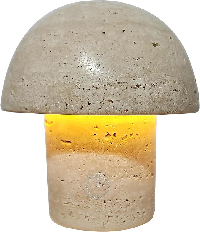 Natural Stone Mushroom Lamp - Handcrafted Travertine Night Light, Rechargeable with Type-C, Dimma... | Amazon (US)