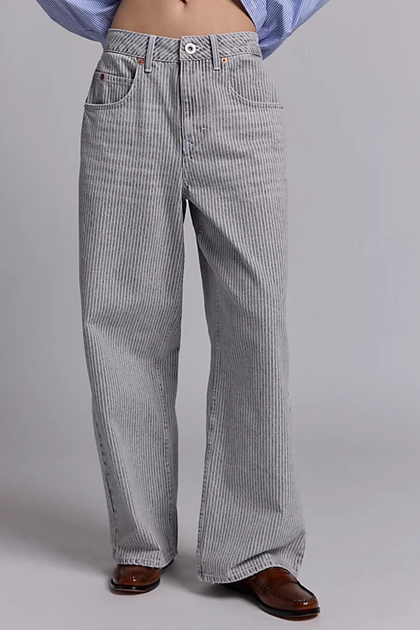 BDG Jaya Printed Baggy Boyfriend Jean in Grey Stripe, Women's at Urban Outfitters | Urban Outfitters (US and RoW)