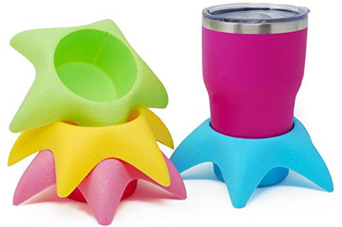 Island Genius Starfish 4-Pack Beach Cup Holders, Sand-Free Drink Holders, Beach Essentials for Family, Adults, Kids, Multicolor Mesh Coasters | Amazon (US)