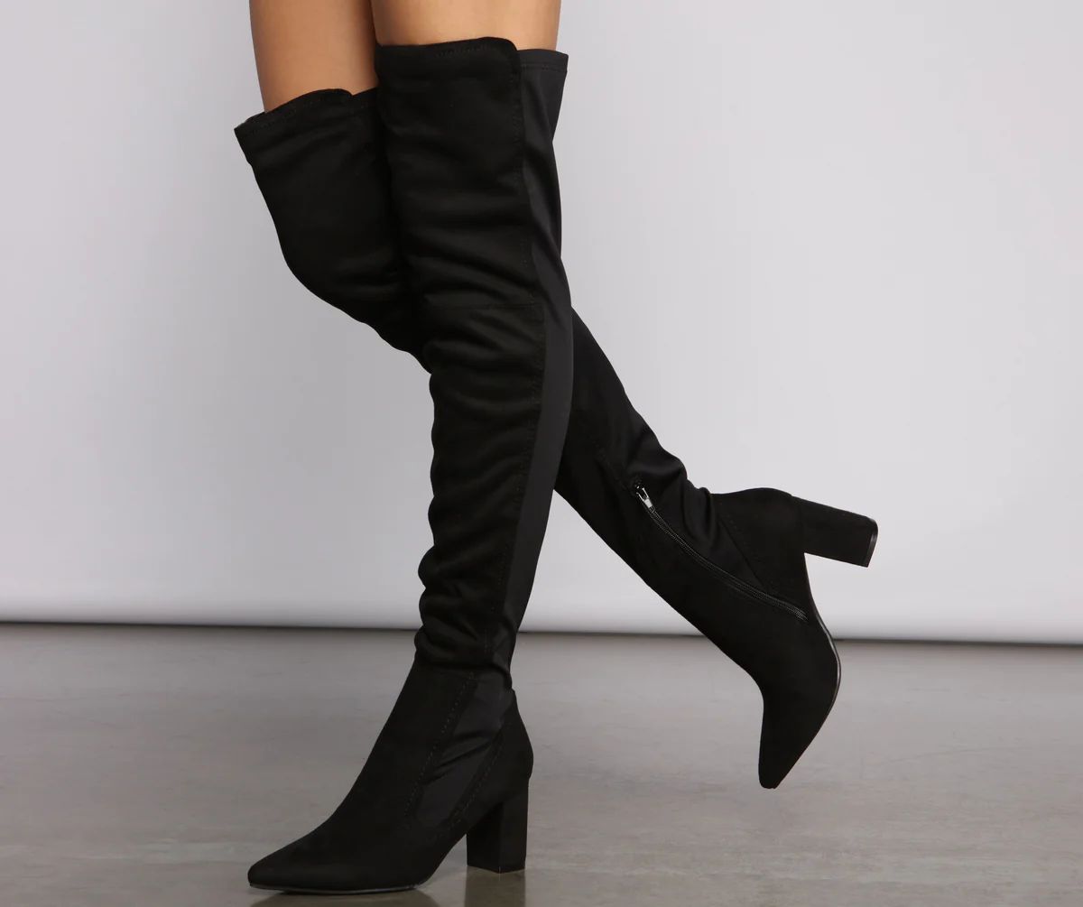 Faux Suede Over The Knee Block Heel Boots | Windsor Stores