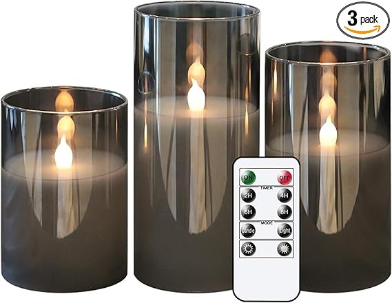 GenSwin Gray Glass Battery Operated Flameless Led Candles with 10-Key Remote and Timer, Real Wax ... | Amazon (US)