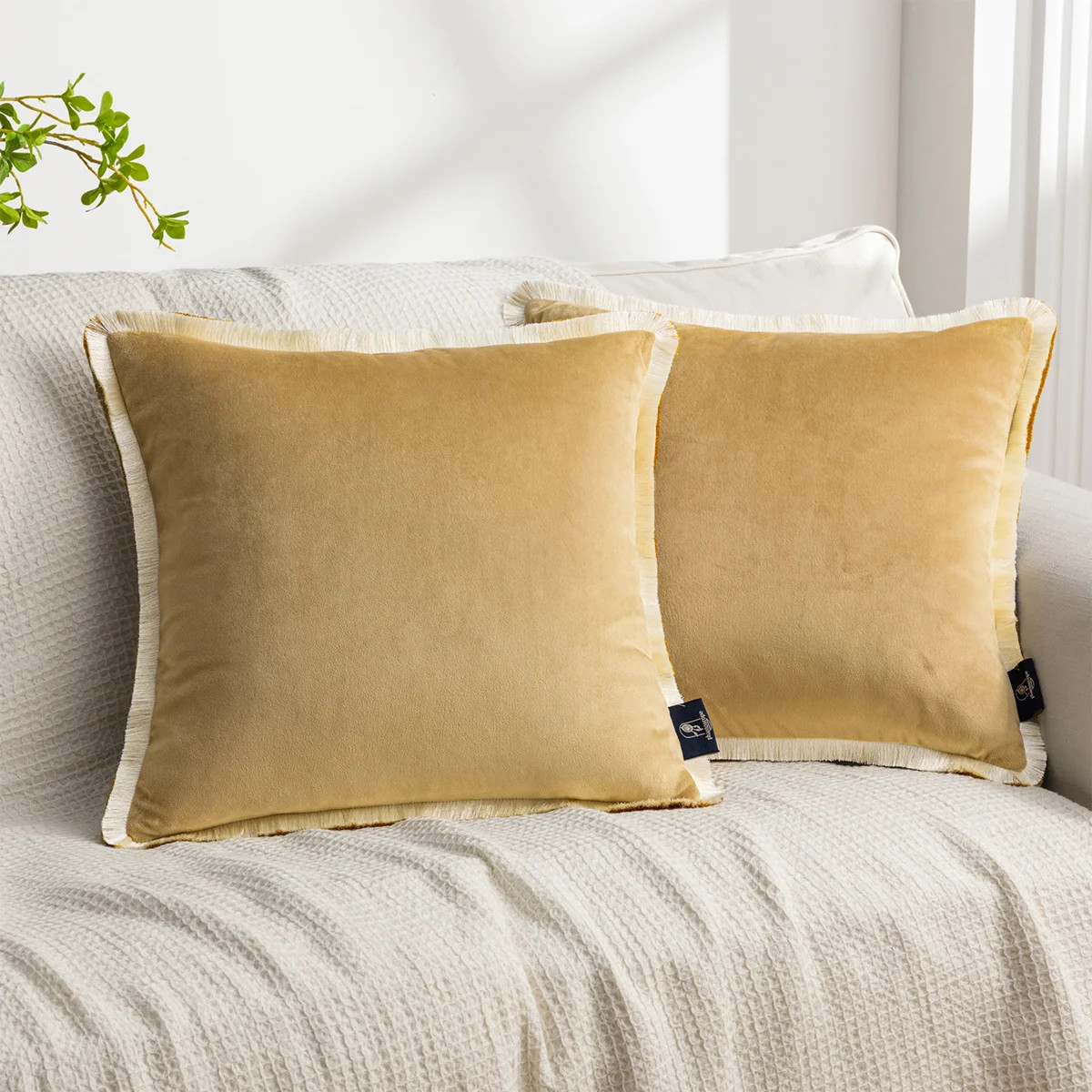 Velvet Throw Pillow Covers with Contrast Tassel Trim, Square Decorative Cushion Case (Set of 2) | Wayfair North America