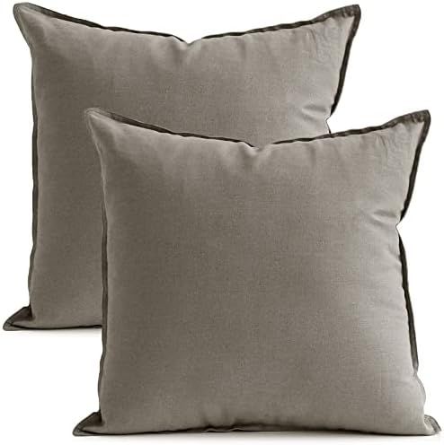 Jeanerlor Pack of 2 24 x 24 Inch Cotton Linen Soft Soild Decorative Square Throw Pillow Covers Gr... | Amazon (US)