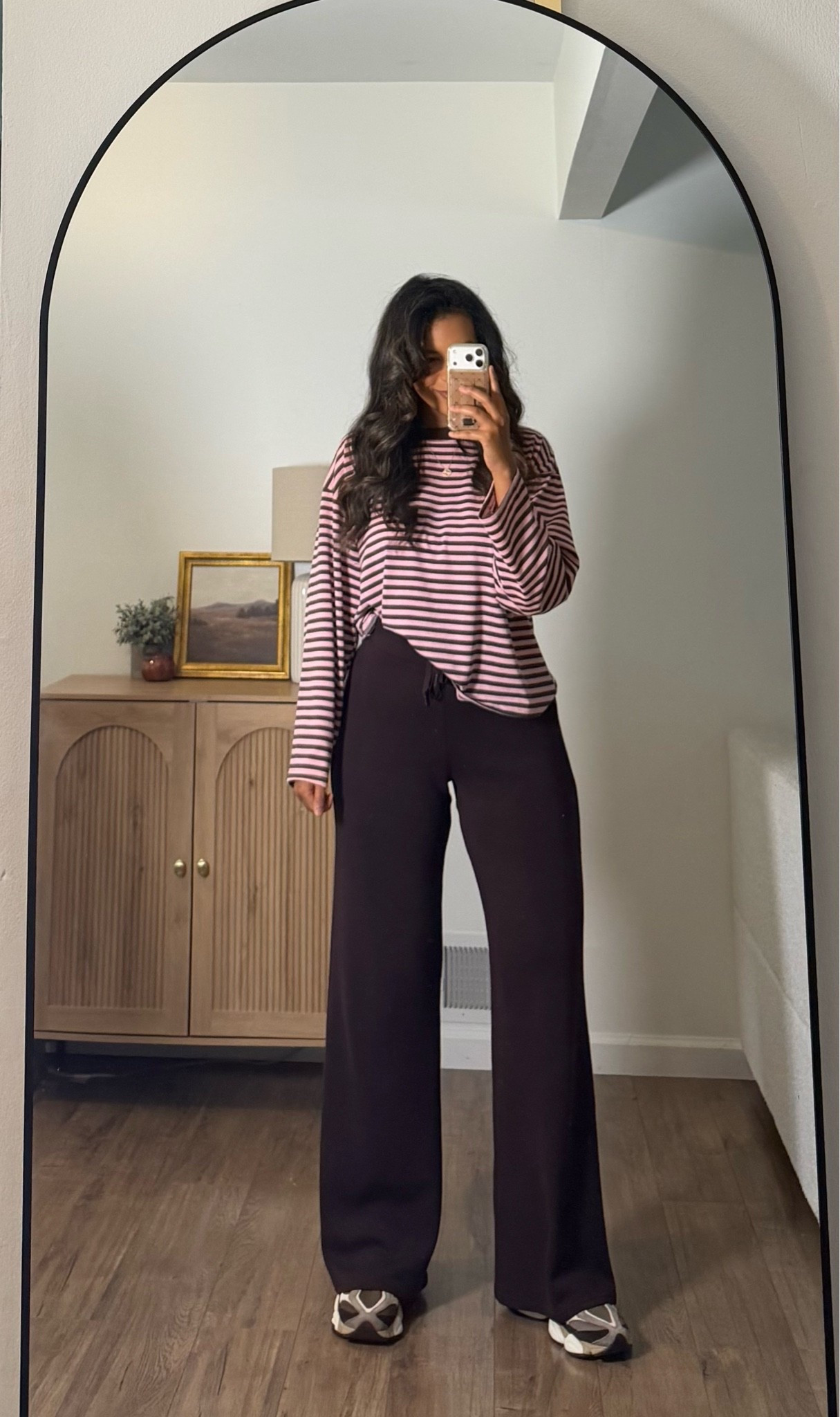 Pants that make your legs look a mile long!! @Spanx wearing medium long! Amazon striped long sleeve size medium- casual styles new balance sneakers

#LTKootd #LTKmomlife #LTKSaleAlert