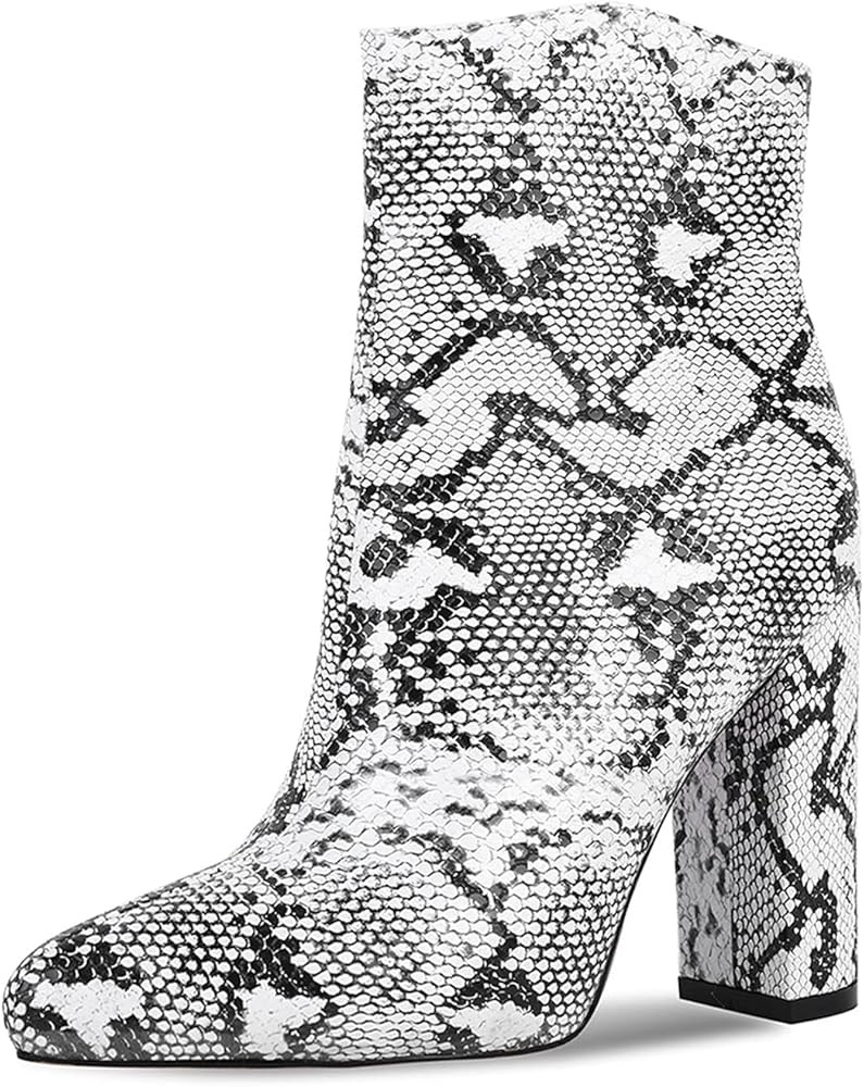 WETKISS Women Snakeskin Booties, Ankle Boots Slip on for Ladies, Snake Print Boots Chunky Block M... | Amazon (US)