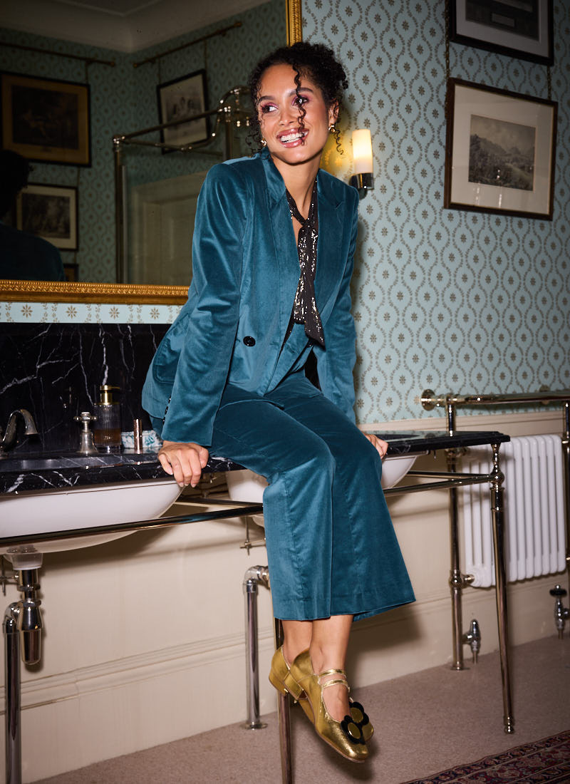 Richmond Corduroy Flared Trousers - Teal | Joanie