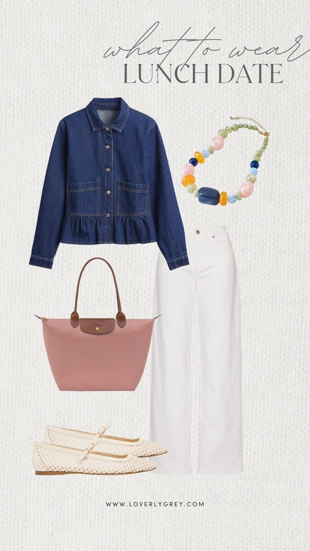 Loverly Grey, what to wear for a lunch date! I am loving this gap long sleeve denim peplum top paired with white jeans! I’d accessorize the look with a beaded statement necklace from Target, a pink Longchamp bag, and Mary Jane flats! Loverly Grey, what to wear, lunch datee

#LTKgrwm #LTKSeasonal #LTKootd