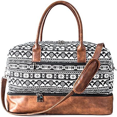 MyMealivos Canvas Weekender Bag, Overnight Travel Carry On Duffel Tote with Shoe Pouch (black) | Amazon (US)