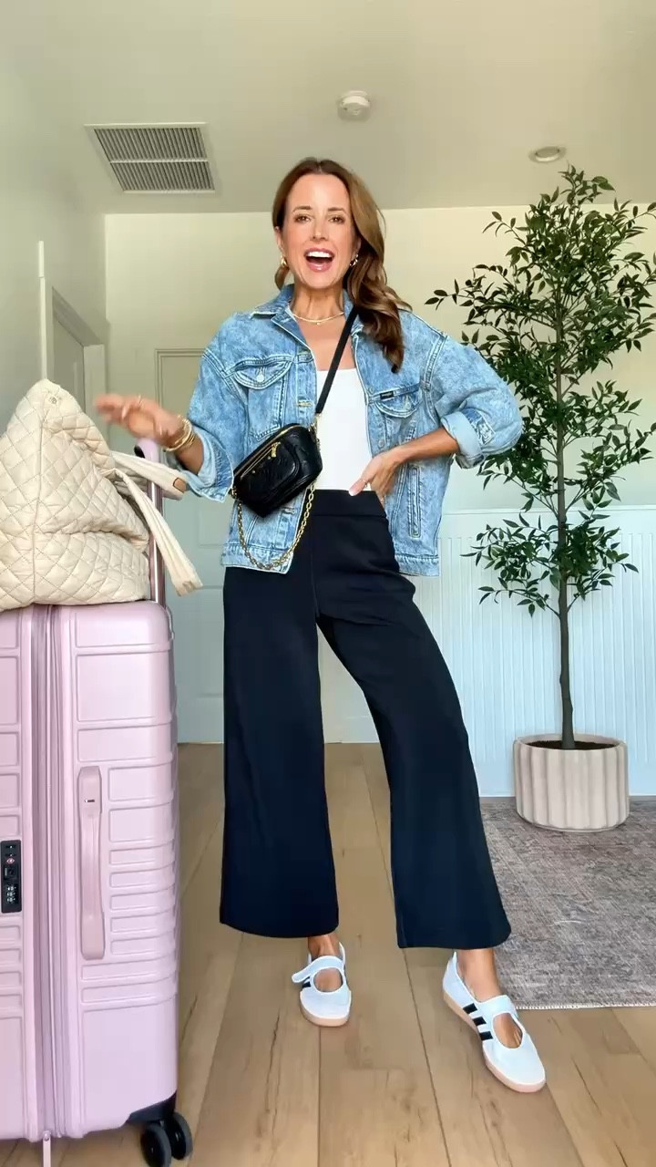 Travel outfit. Elevated casual. I just love these new wide leg modal blend pants! Wearing XXS and has 25” inseam. So soft and comfortable for travel, everyday, and the office, too. Wearing XS in bodysuit and XS in slouchy denim jacket. Adidas samba Jane’s run a smidge big but I didn’t size down because you can tighten straps. Love my quilted travel tote & luggage with fitted covers. Spring outfit. Mom outfit. 


#LTKdayinmylife #LTKTravel #LTKootd