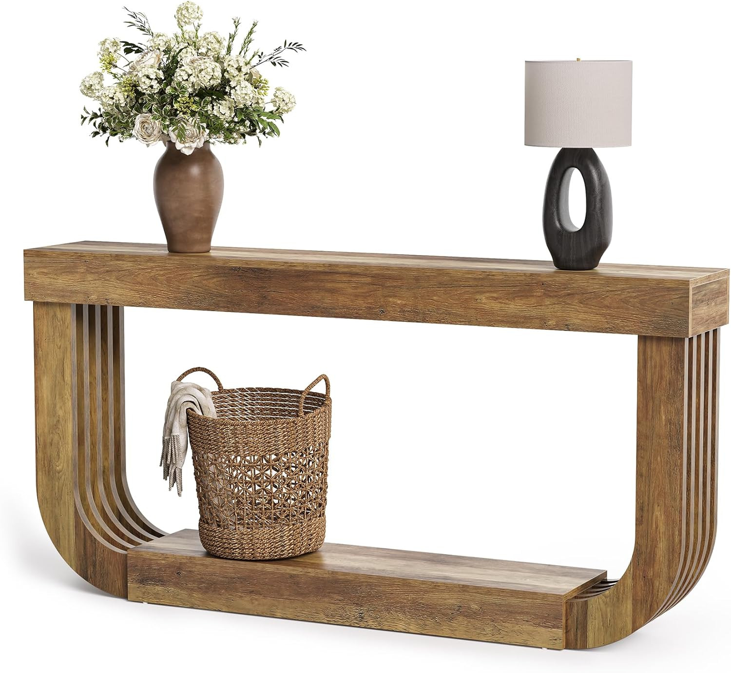 Amazon.com: LITTLE TREE 70.9-Inch Extra Long Narrow Console Table, 2-Tier Brown Wooden Sofa Table... | Amazon (US)