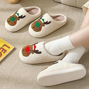 Amazon.com | FRZTOUR Christmas Slippers Memory Foam for Women Men, Cozy Plush Warm Non-Slip Holid... | Amazon (US)