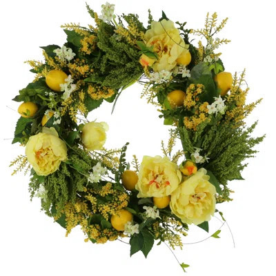 25" Spring Wreath with Lemons and Peonies | Wayfair North America