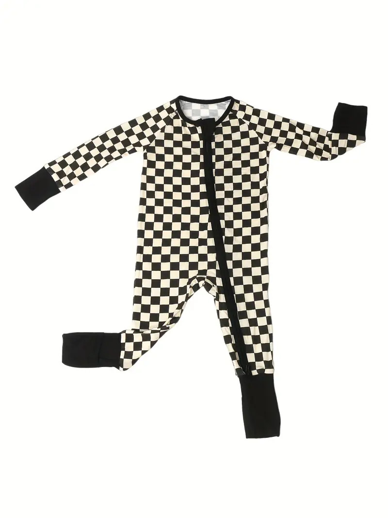 Ultra-Comfortable Bamboo Fiber Baby Long Sleeve Onesie - Fashion-Forward Black & White Checkered ... | Temu Affiliate Program