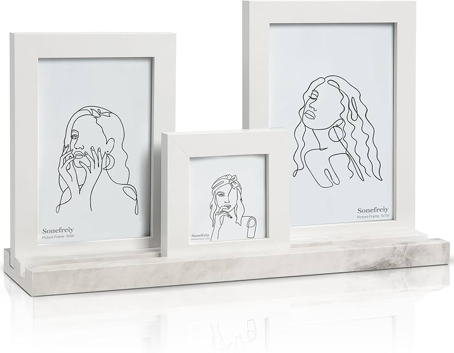 Sonefreiy Collage Picture Frames Set of 3, White Marble Pattern Base, Picture Frame 5x7 4x6 3x3 f... | Amazon (US)