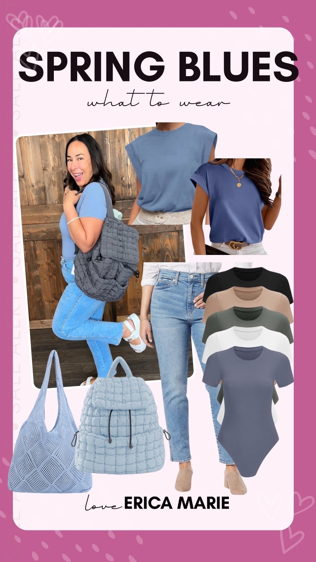 Give me all the gorgeous blues this spring. The bodysuit I’m wearing is super comfortable, affordable and comes in a pack of 5! I wear these straight leg jeans all time and love how they fit my midsize body. 
Casual spring outfit inspo, blue puffer bag, cap sleeve tee

#LTKMidsize #LTKSeasonal #LTKOver40