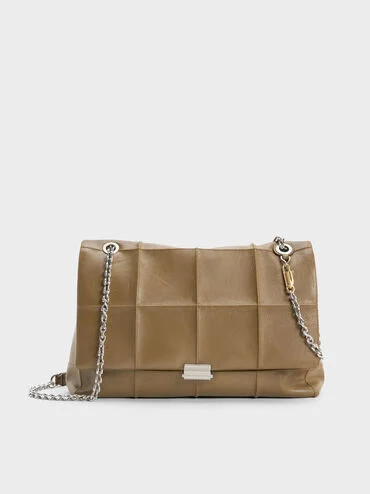 Walnut Brown Large Delfina Quilted Chain-Strap Shoulder Bag | CHARLES & KEITH | Charles & Keith US