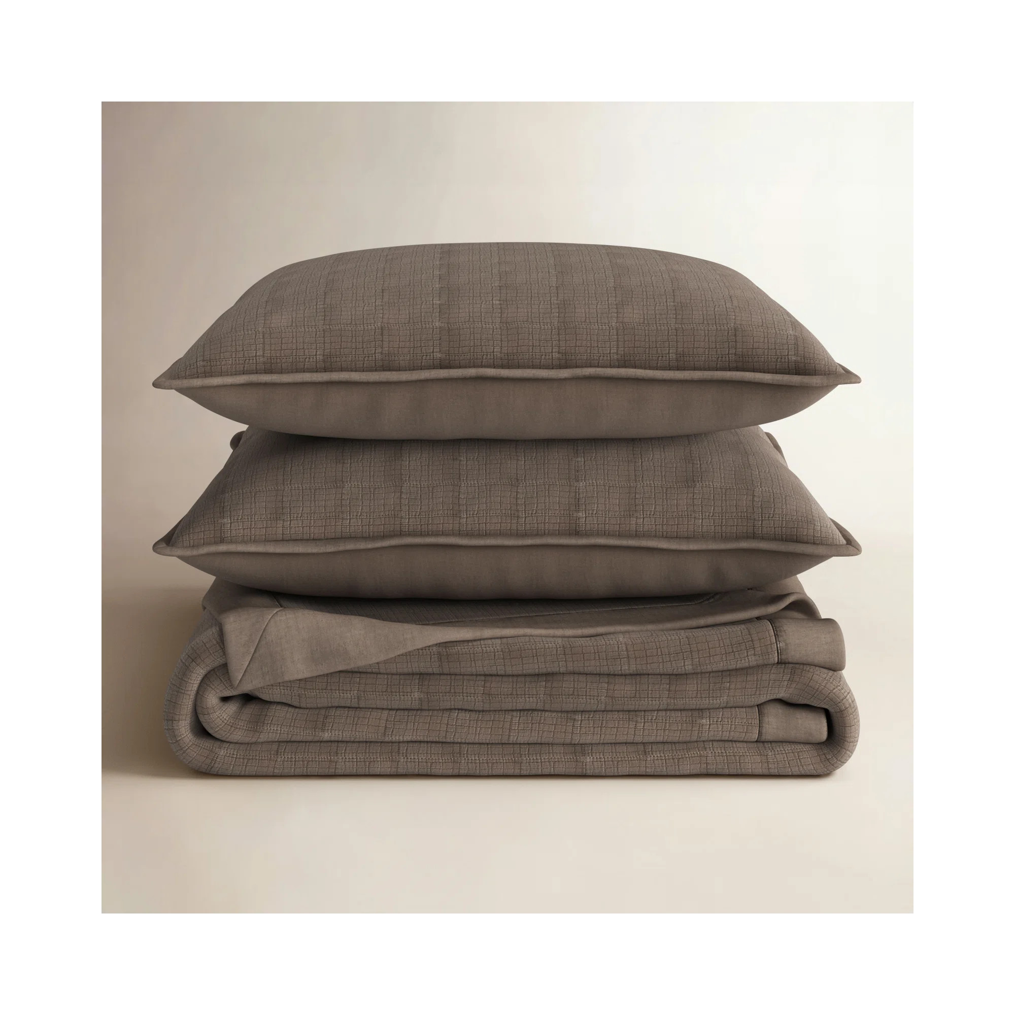Stonewashed Crinkle Cotton Box Stitch Quilt Set | Birch Lane