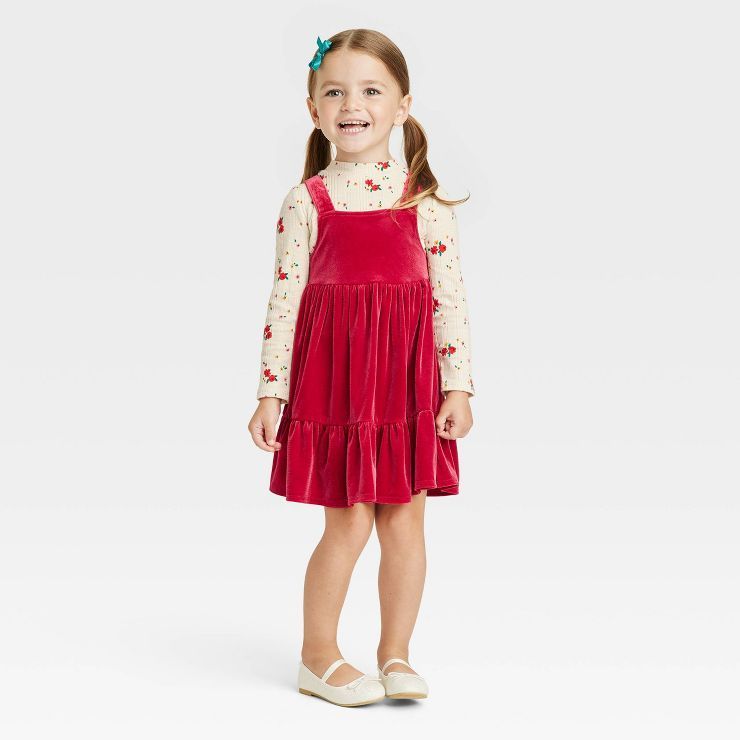 Toddler Girls' Floral Long Sleeve Top & Velour Tiered Skirtall Set - Cat & Jack™ | Target
