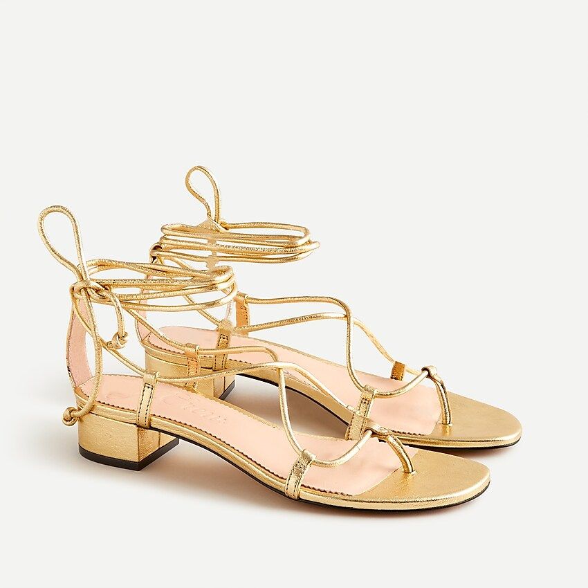 Metallic leather low-heel lace-up sandals | J.Crew US