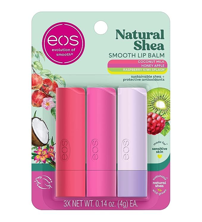 eos Natural Shea Lip Balm, Honey Apple, Coconut Milk & Raspberry Kiwi Splash, All-Day Moisture, L... | Amazon (US)