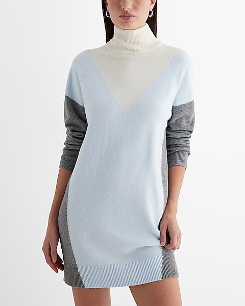 Color Block Turtleneck Mini Sweater Dress | Express