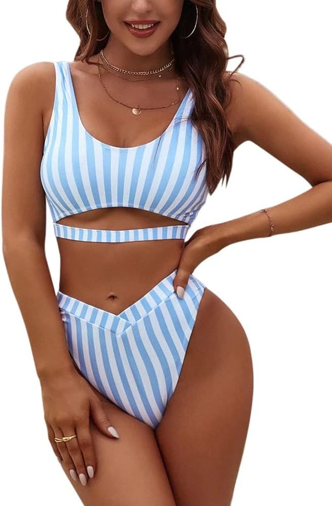 Blooming Jelly Womens Cheeky High Cut Bikini Set Cutout High Waisted Swimsuits Backless 2 Piece B... | Amazon (US)