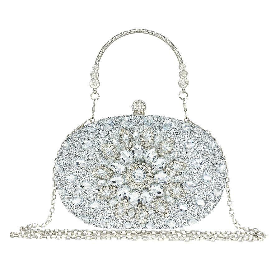 Rhinestone Clutch Purses for Women Evening Wedding Formal - Round Pearl Clasp Handbag - Crystal D... | Amazon (US)