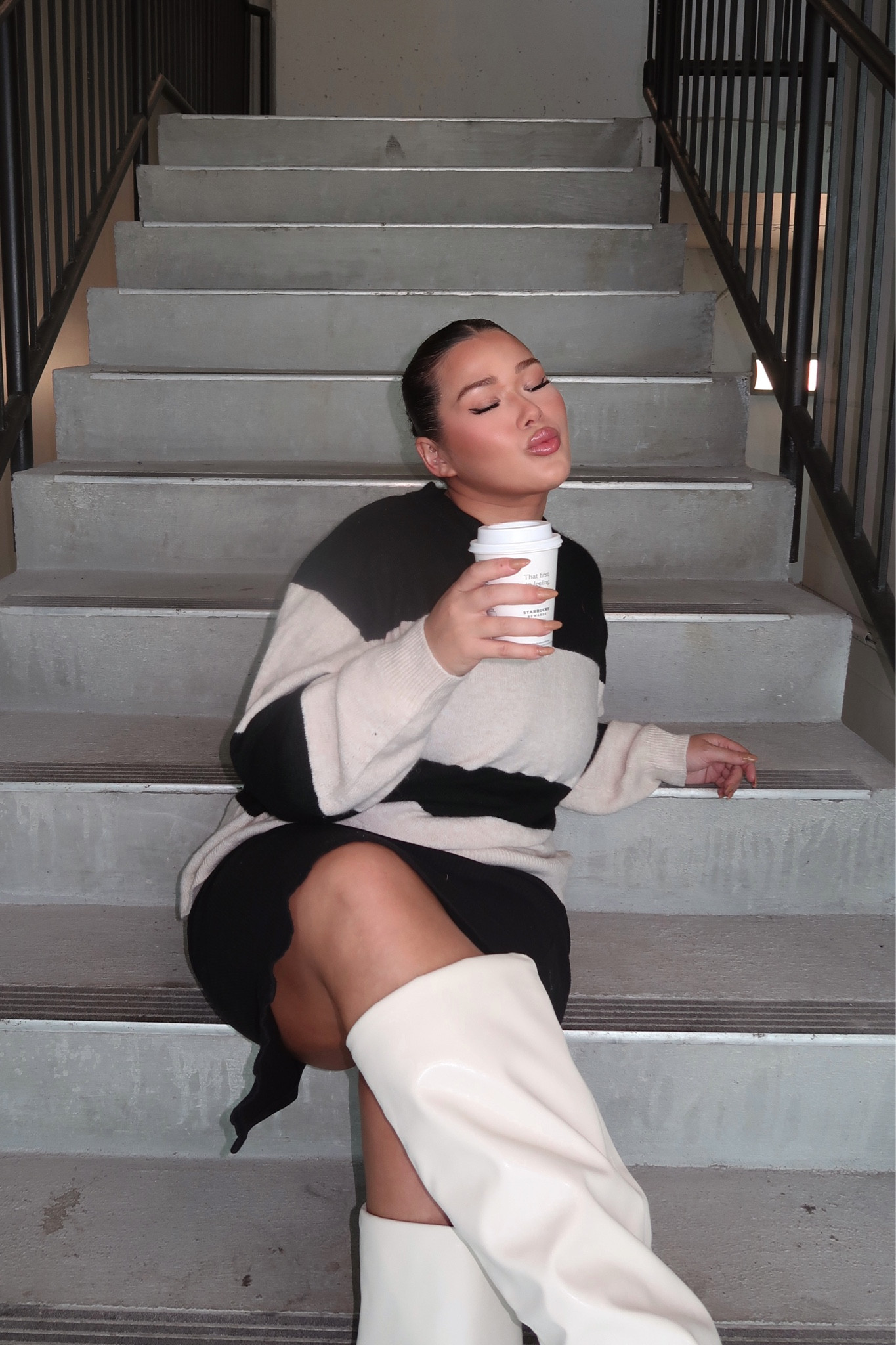 The perfect fall sweater and boots black and white sweater cozy outfit fall outfit inspo cozy but cute 

#LTKstyletip #LTKHoliday #LTKbeauty