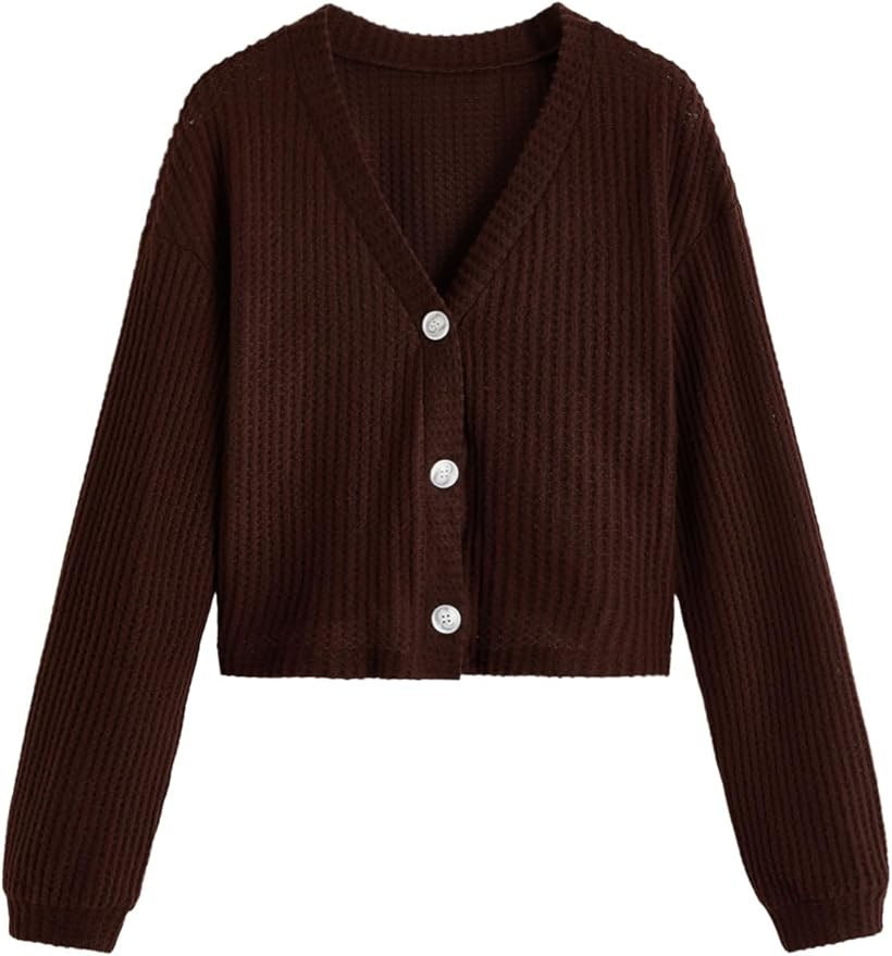 SweatyRocks Women's Long Sleeve Button Front V Neck Soft Knit Cardigan Sweaters | Amazon (US)