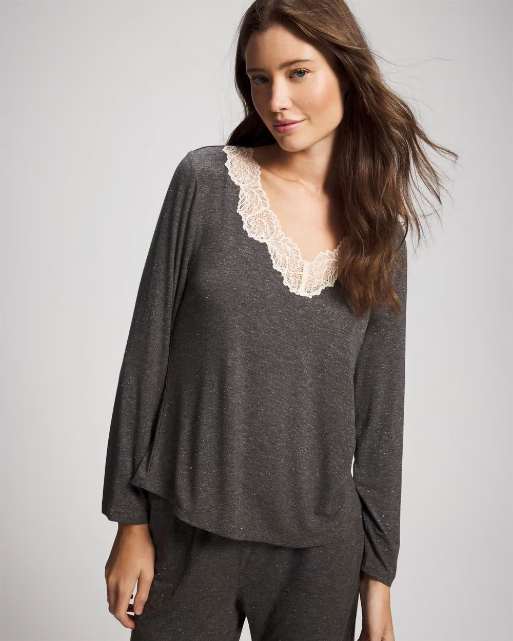 Lace Trim Long Sleeve Pajama Top | Soma | SOMA