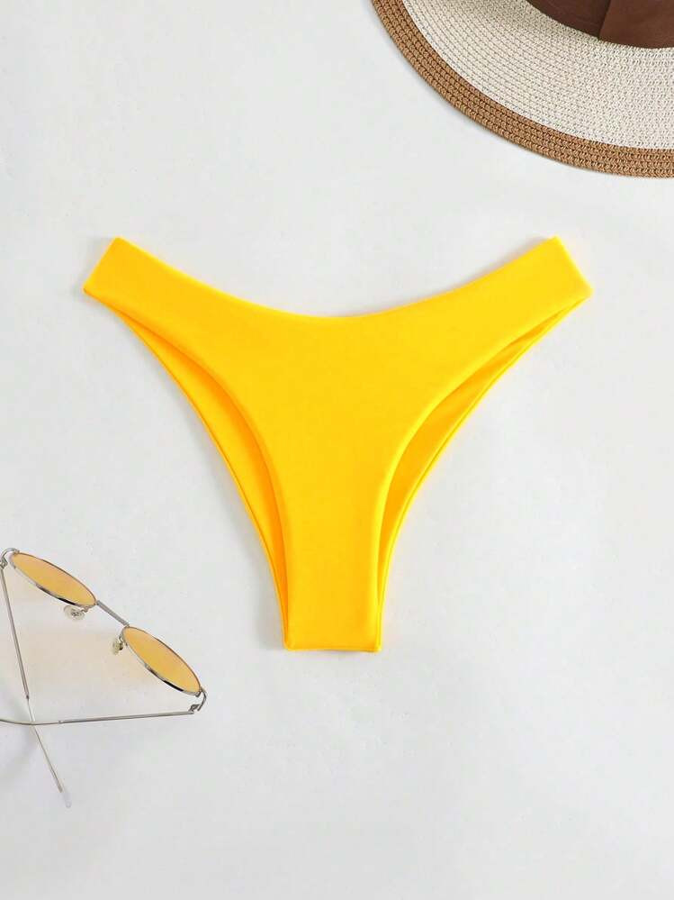 Swim Mod Summer Beach Solid High Cut Bikini Bottom | SHEIN