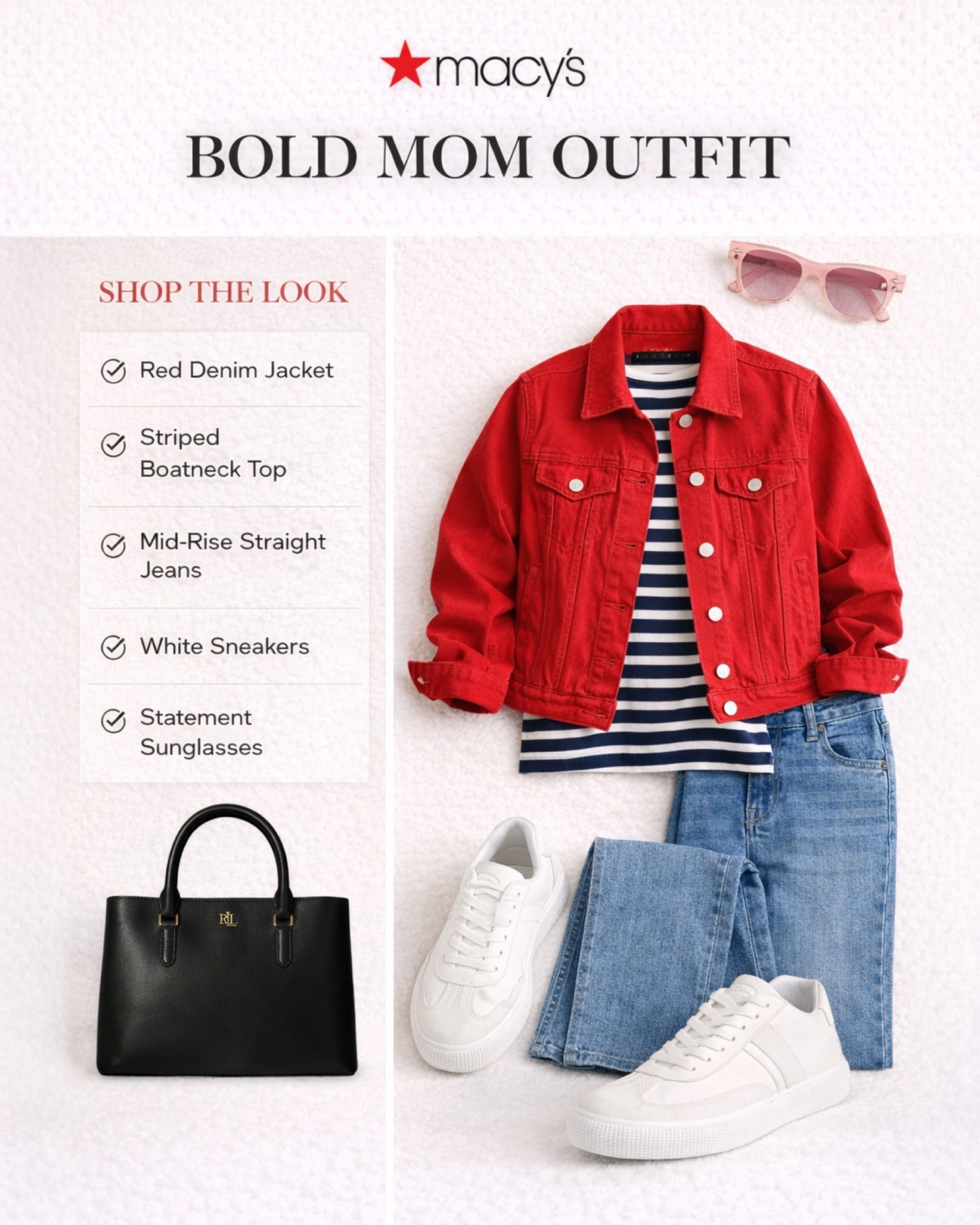 Bold mom outfit ❤️
Red denim jacket + striped tee + straight jeans = the easiest elevated casual look. Finished with white sneakers and a structured black bag. Shop the full look from Macy’s.

#LTKmomlife #LTKootd #LTKSpringSale