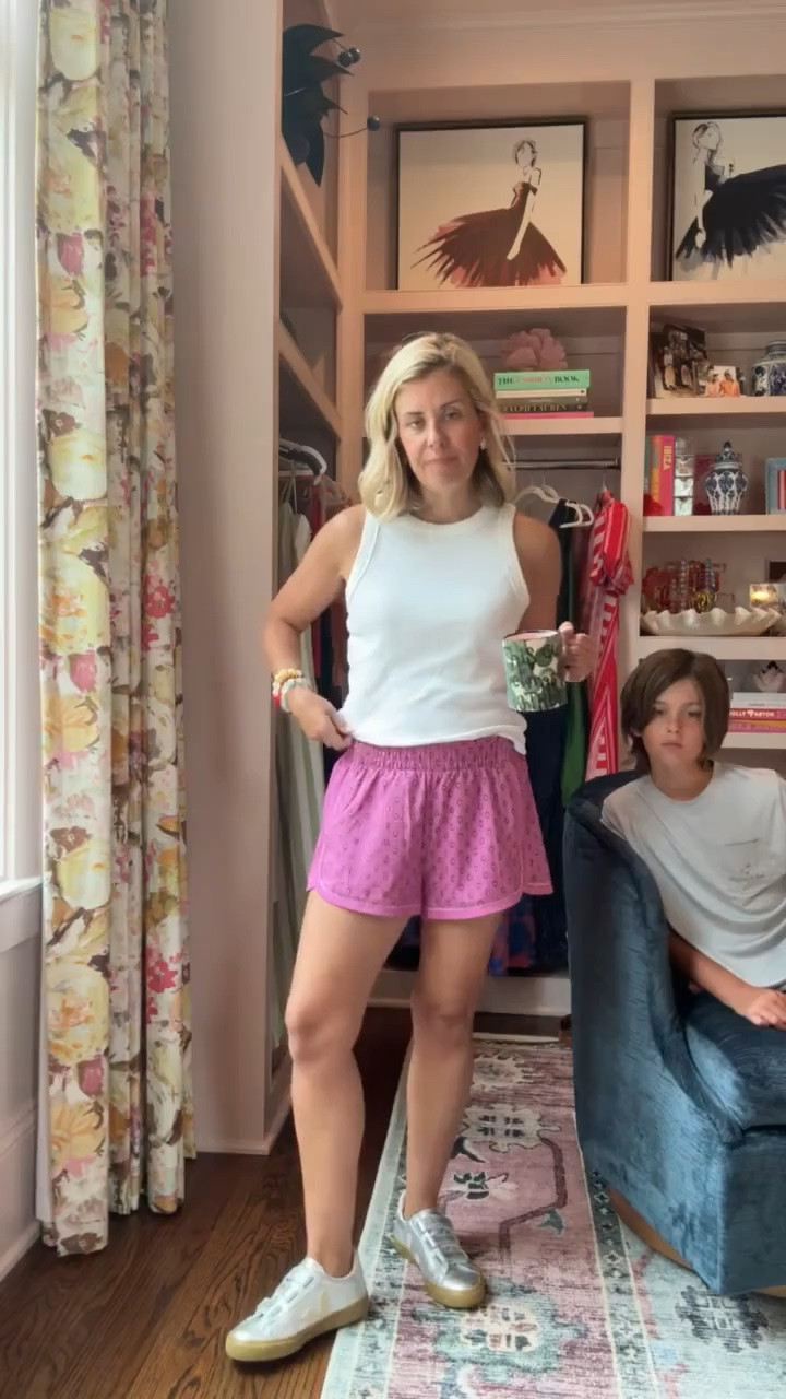 SHORTS ON SALE! Now these shorts are a keeper! 
Tank - medium petite (size up) 
Shorts - small
Sneaker - 8 tts 

*code Catherine20 at Allie + Bess

#LTKdayinmylife #LTKootd #LTKmomlife