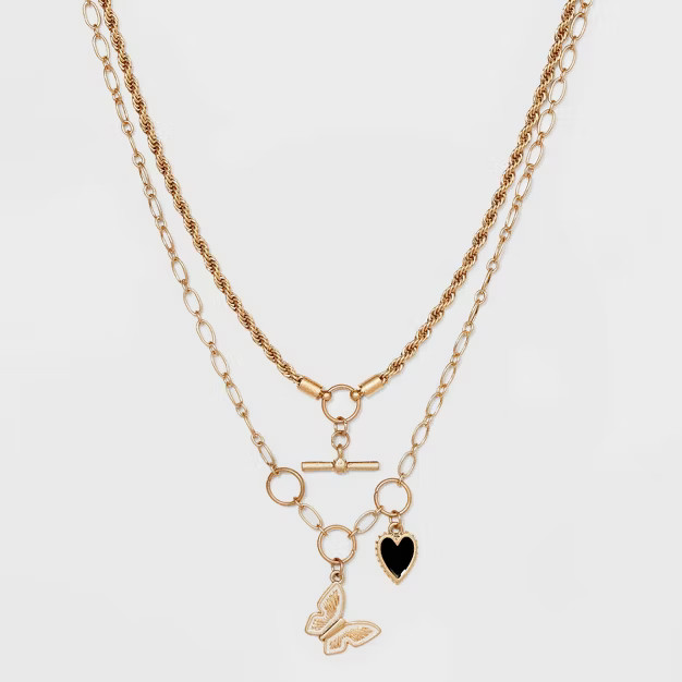 Toggle Mixed Butterfly and Heart Charm Layered Chain Necklace - Universal Thread™ Black/White | Target