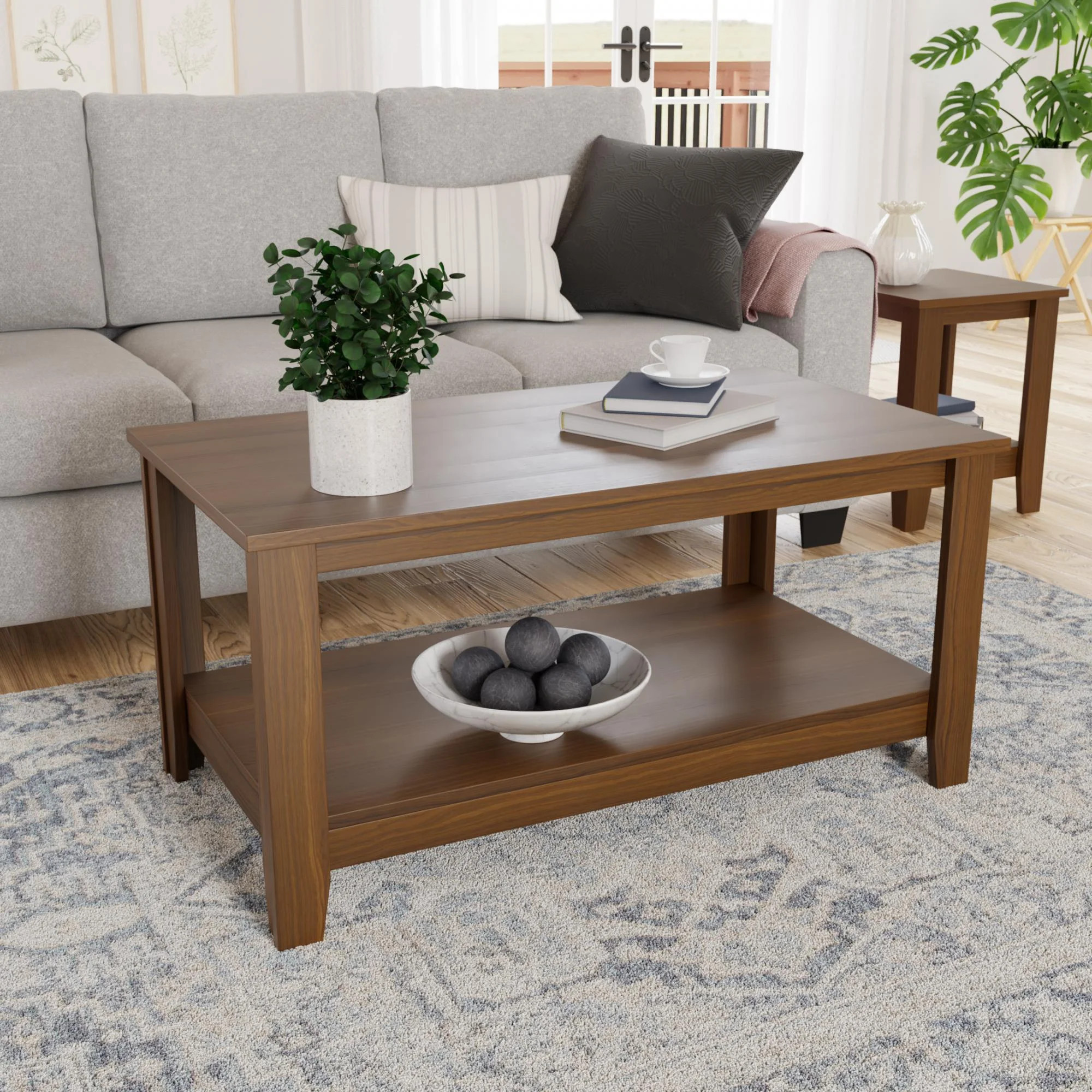 Mayview Cecilia Farmhouse Rectangle Wood Coffee Table, Walnut - Walmart.com | Walmart (US)