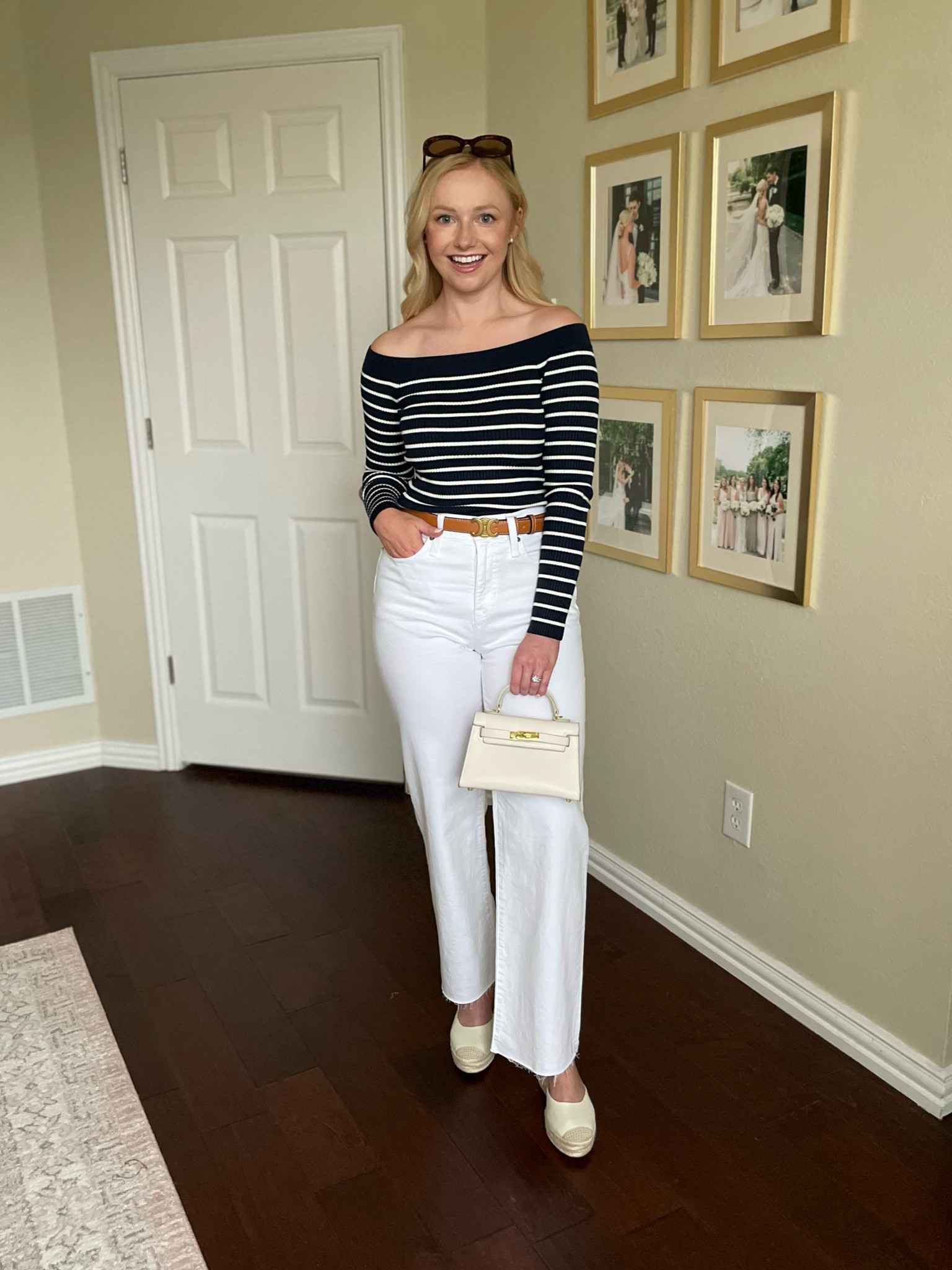 Wearing an XS in top and 26P in jeans | coastal outfit, coastal style, white jeans, wide leg jeans, stripe top, spring outfit, date night outfit 

#LTKfindsunder100 #LTKstyletip #LTKSeasonal