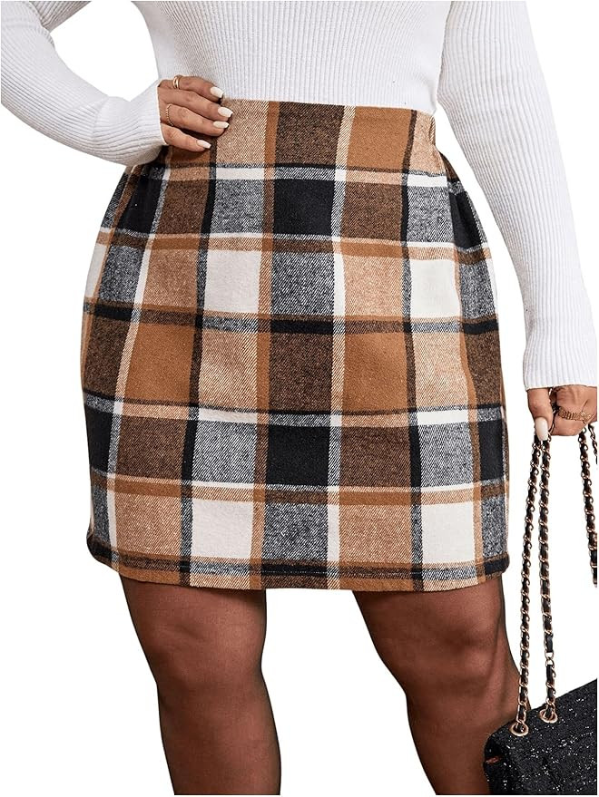 MakeMeChic Women's Plaid Skirt High Waisted Pencil Mini Skirt | Amazon (US)