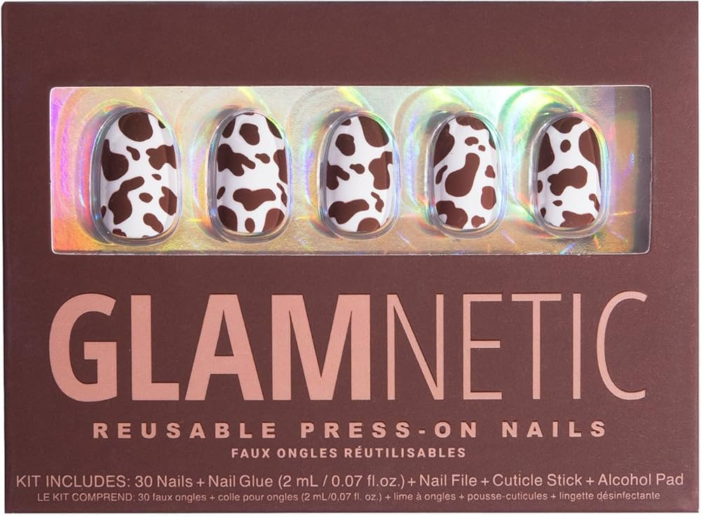 Glamnetic Press On Nails - Chocolate Milk | UV Finish Short Round Brown Cow Print Nails, Reusable... | Amazon (US)