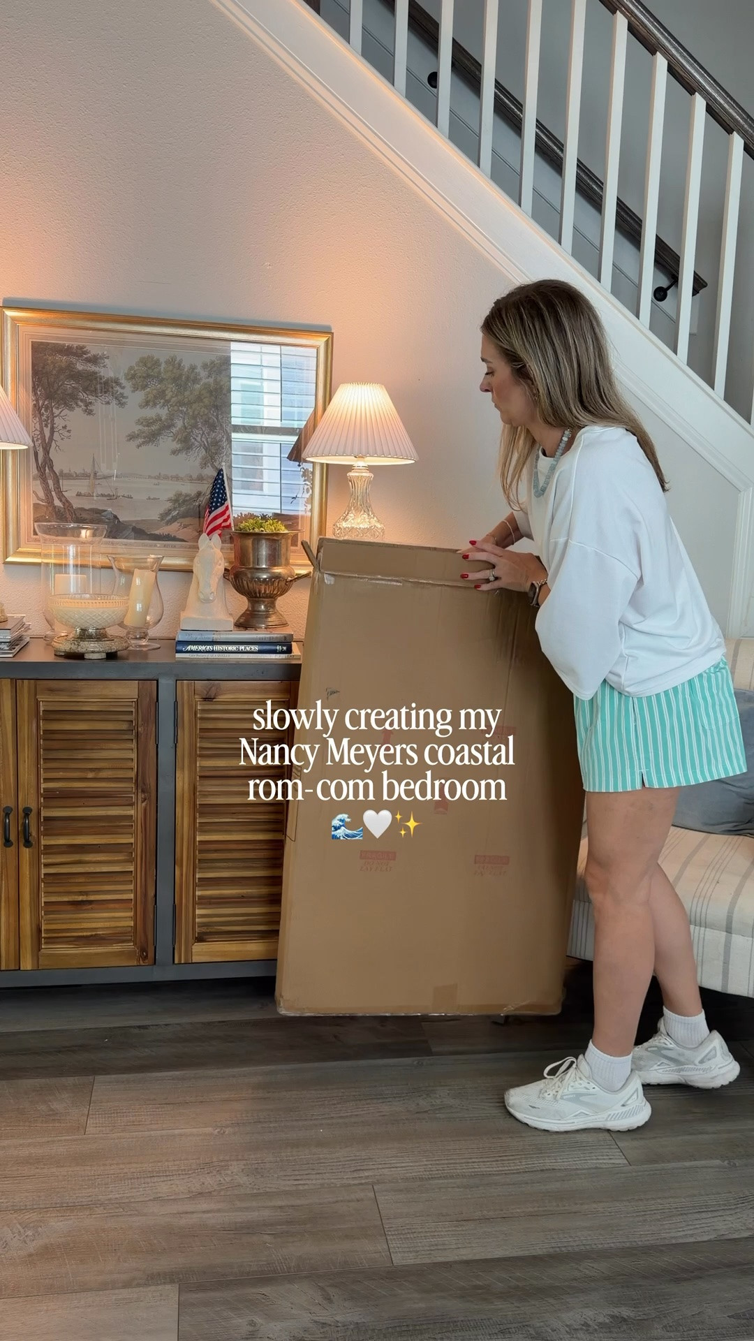 Slowly collecting pieces for a classic coastal bedroom that feels equal parts Nancy Meyers, New England summer, and boutique hotel.

Soft stripes, tailored curtains, vintage-inspired art, warm wood tones, layered bedding, and a few blue-and-white accents are bringing the vision together.

coastal bedroom, Nancy Meyers home, classic coastal decor, bedroom refresh, blue and white decor, coastal grandmother style, traditional home design, New England coastal

#LTKHome