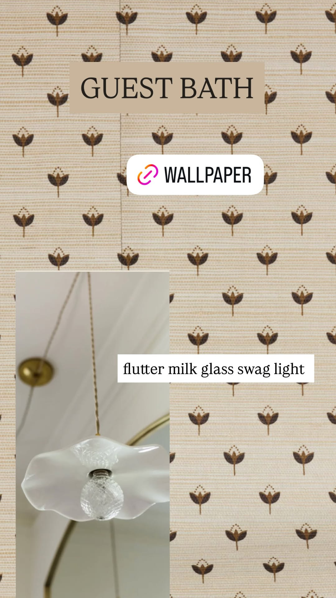 Our guest bath is coming together 🤎 Love this Merlot and Gold neutral wallpaper for some warmth + flutter milk glass swag light. 

 #LTKSeasonal #LTKHome